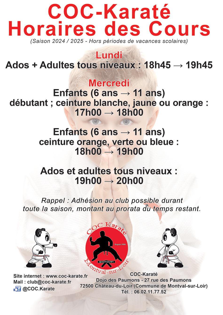 Karaté Château-du-Loir : Horaires